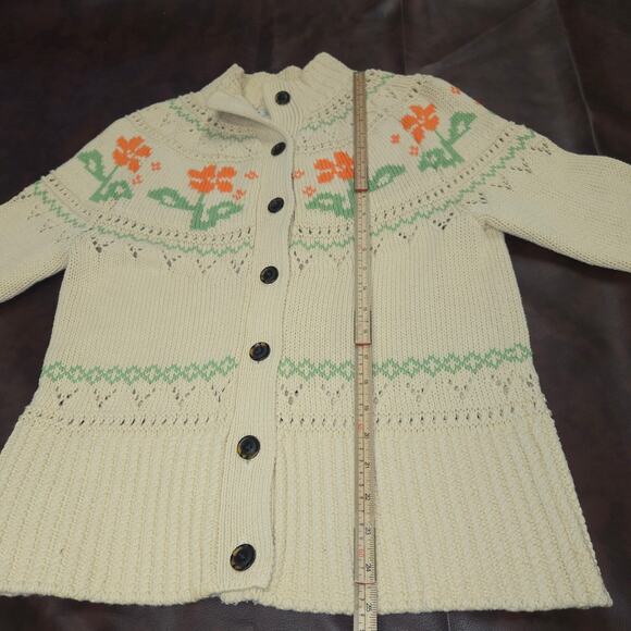 LL Bean Signature Womens Medium Cardigan Sweater Floral Knit Cottagecore Artsy - Picture 5 of 10